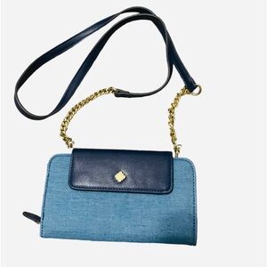 Crown and Ivy Crossbody in Blue Gold and Leather Strap NWOT